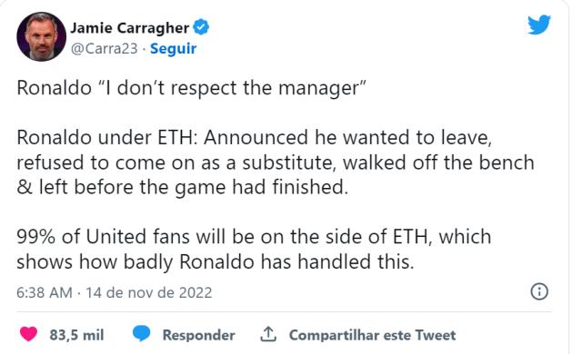 开云-卡拉格评C罗炮轰：99%曼联球迷会站在滕哈赫一边