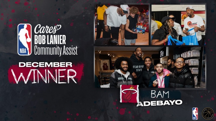 开云体育官网-官方：热火中锋阿德巴约获得十二月份鲍勃·兰尼尔社区关怀奖